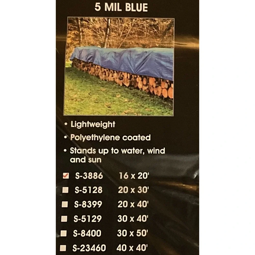 New Blue Tarp 16'x20' 5 Mil Médium Protective Outdoor Coated Multi-Purpose Cover
